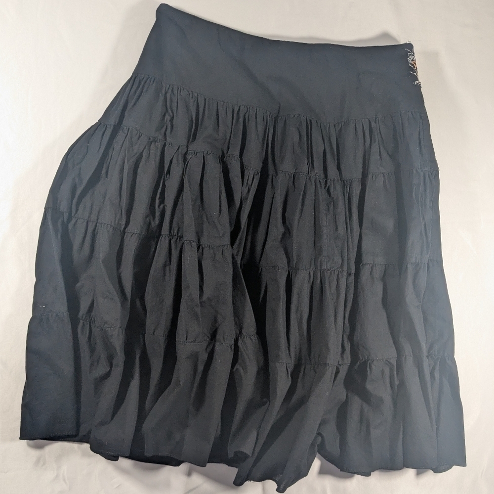 Nolita Cotton Black Embroidered and Sequin Pleated Midi Skirt Size Small - Picture 2 of 8